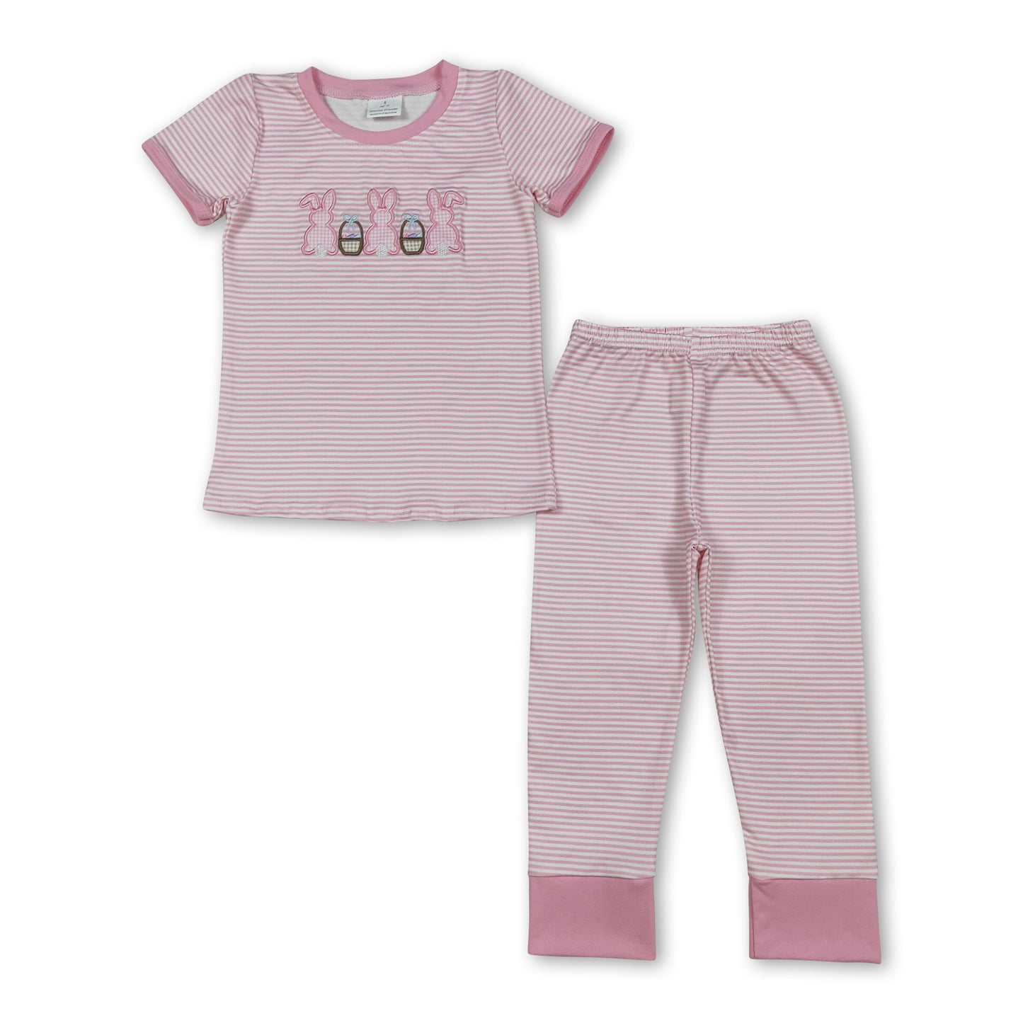 Pink stripe rabbit eggs top pants girls Easter pajamas
