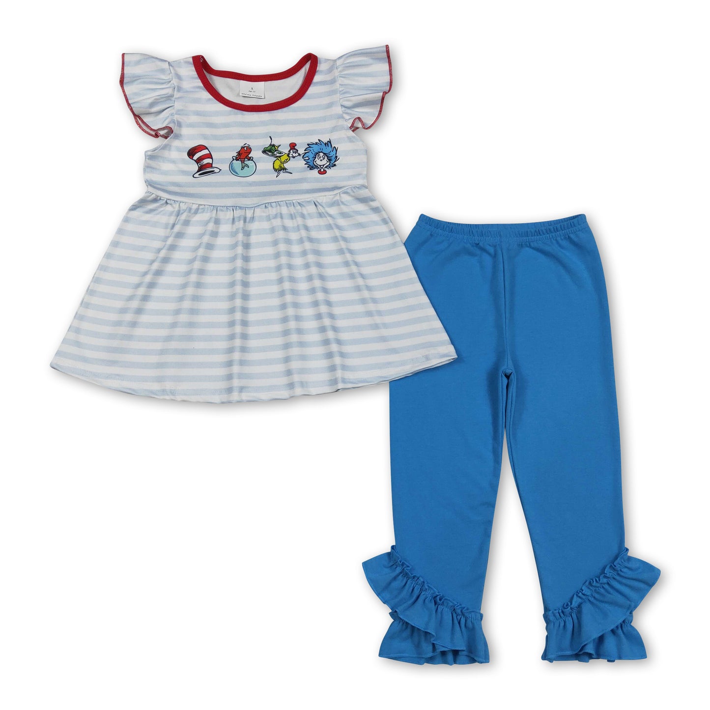 Flutter sleeves stripe cat hat tunic leggings girls outfits