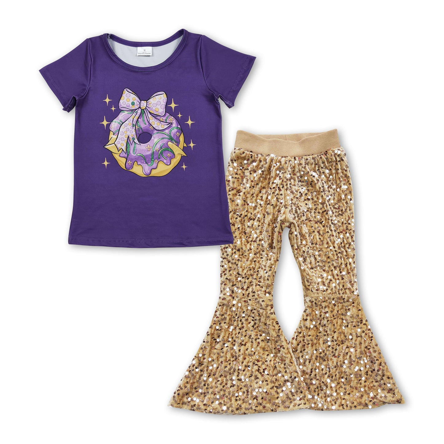 Bow donut purple top sequin pants girls Mardi Gras outfits