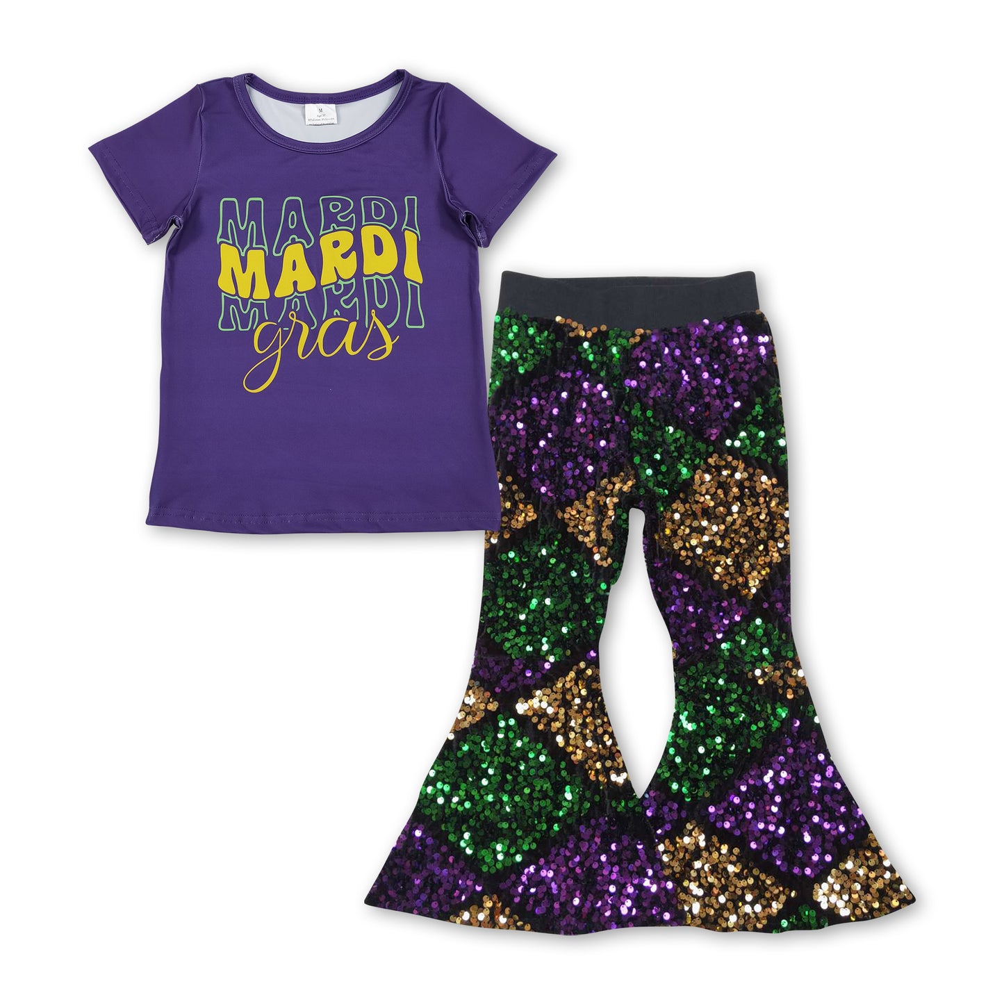 Mardi Gras purple top sequin pants girls clothing set