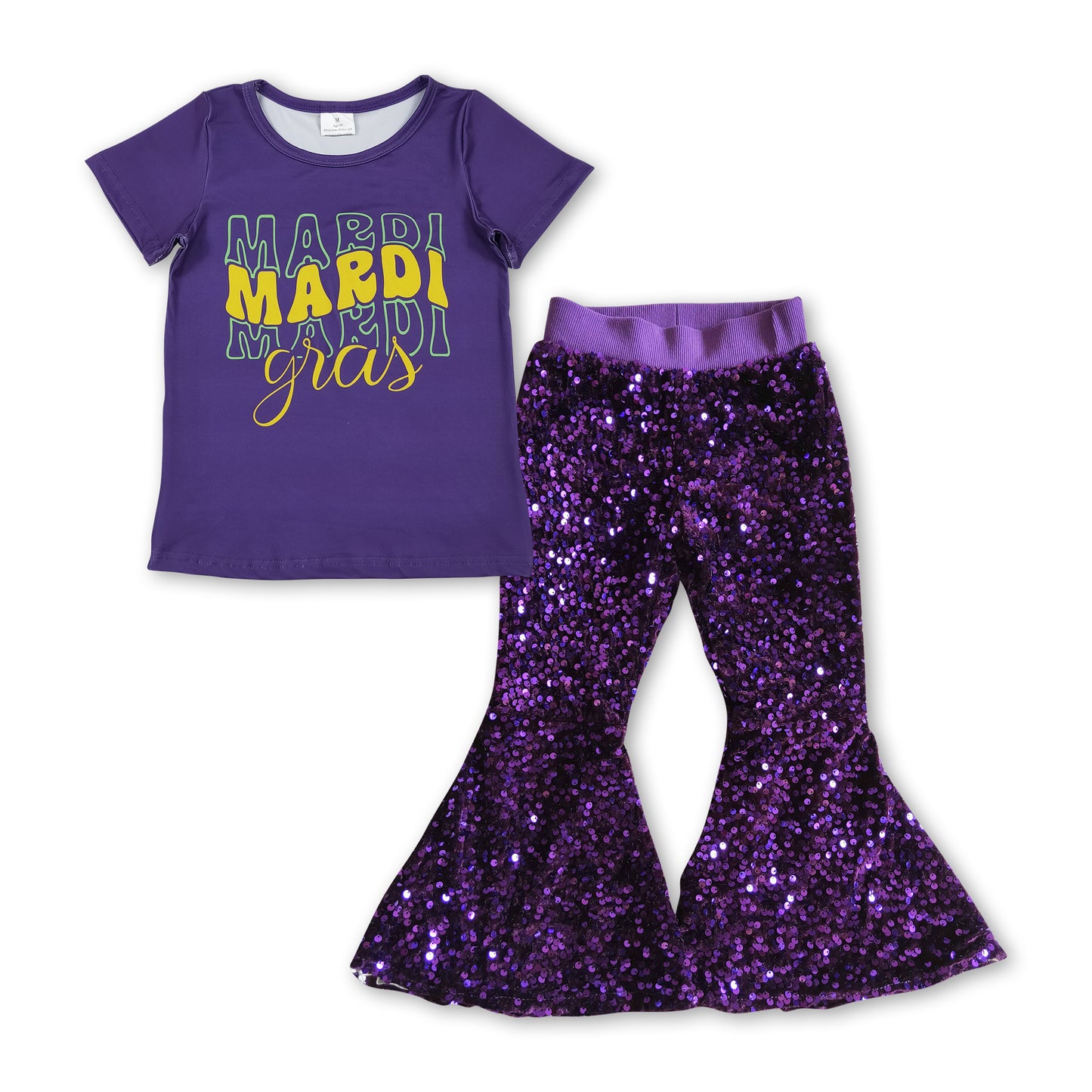 Mardi Gras top purple sequin pants girls clothing set