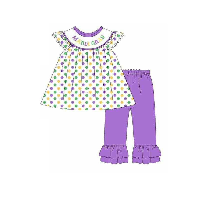 Purple green yellow polka dots Mardi Gras girls outfits