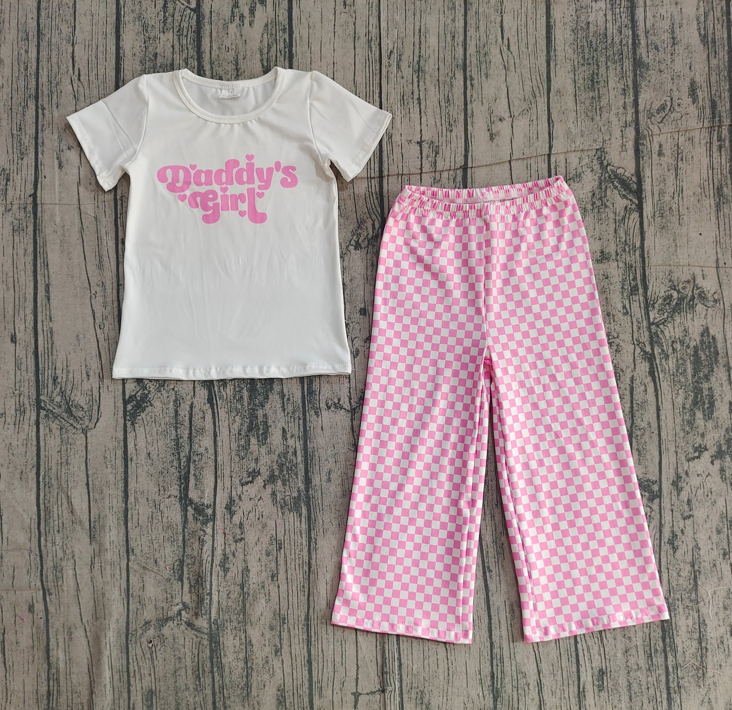 Short sleeves daddy's girl top plaid pants girls outfits