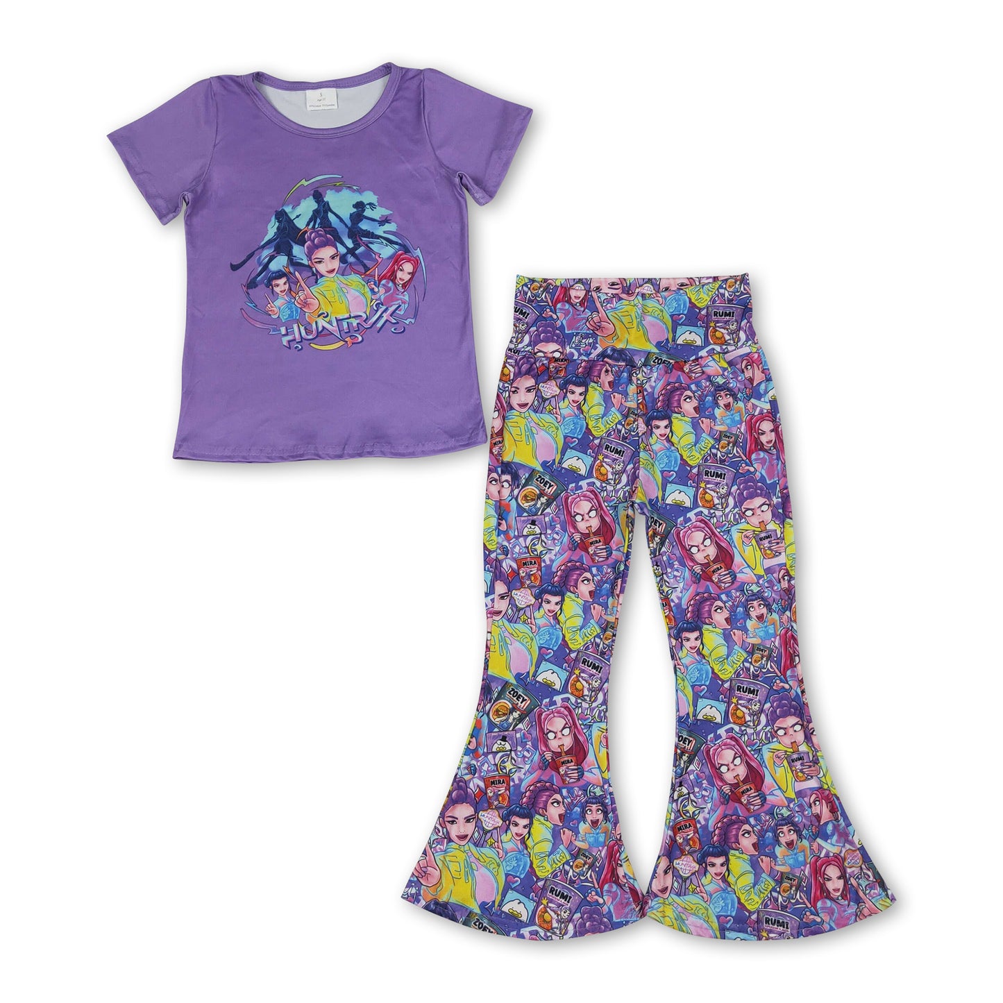 Short sleeves purple hunter top pants music girls outfits