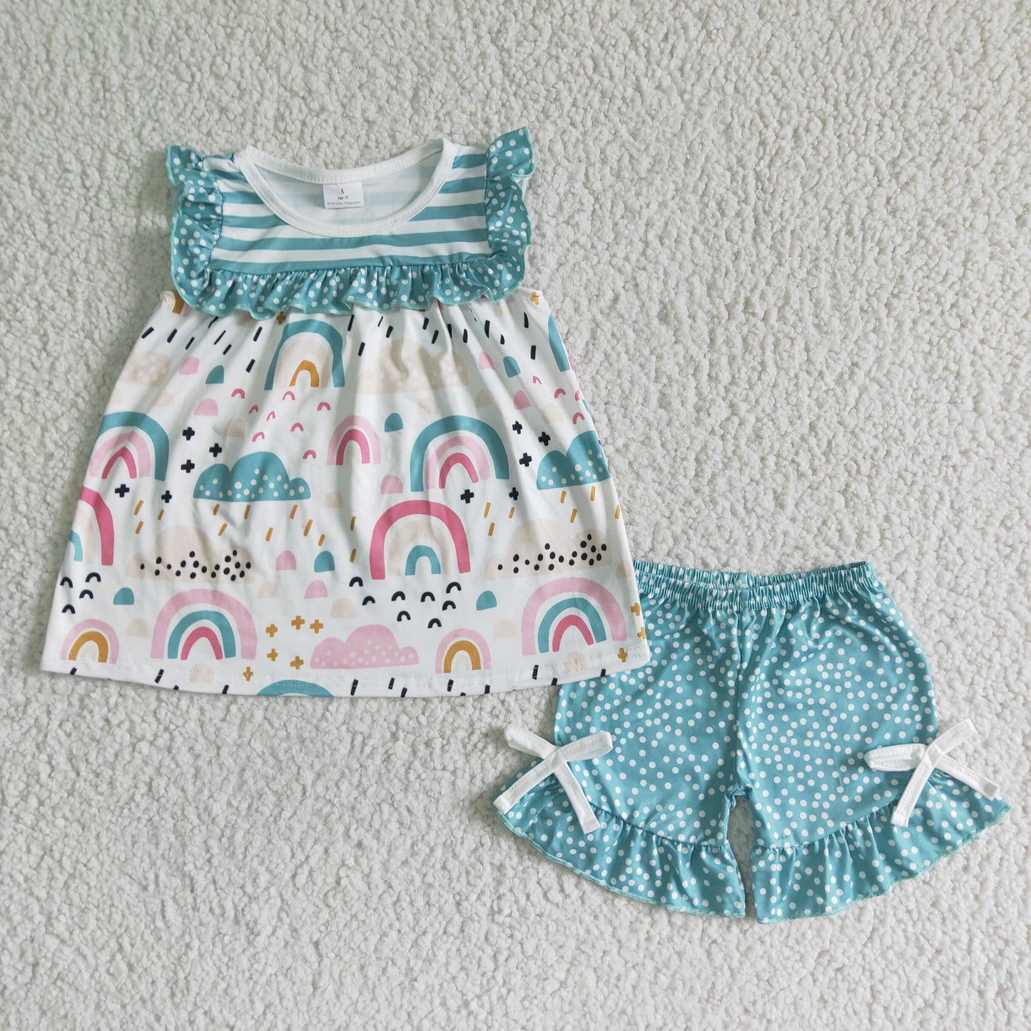 Rainbow shirt polka dots shorts girls summer clothing