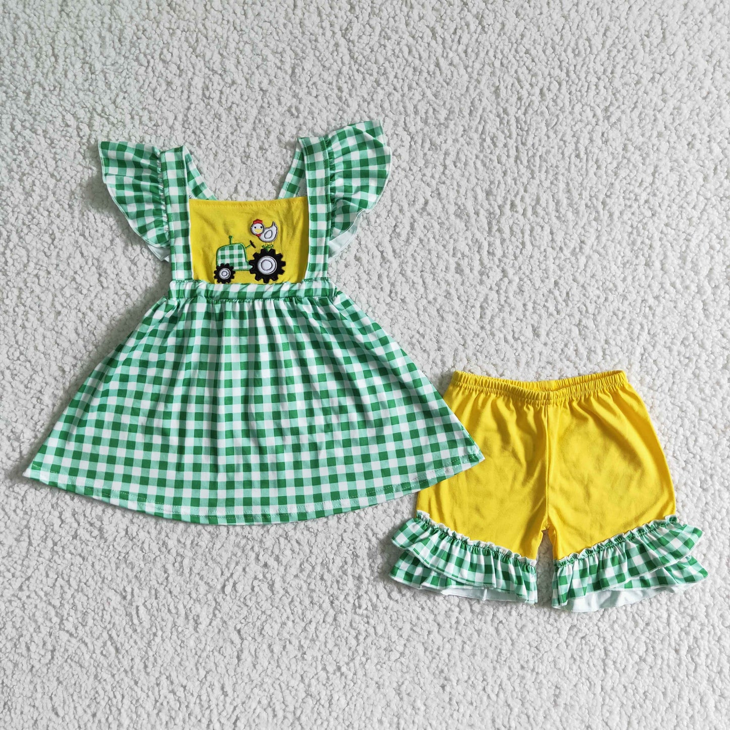 Chicken tractor embroidery girls farm clothing set