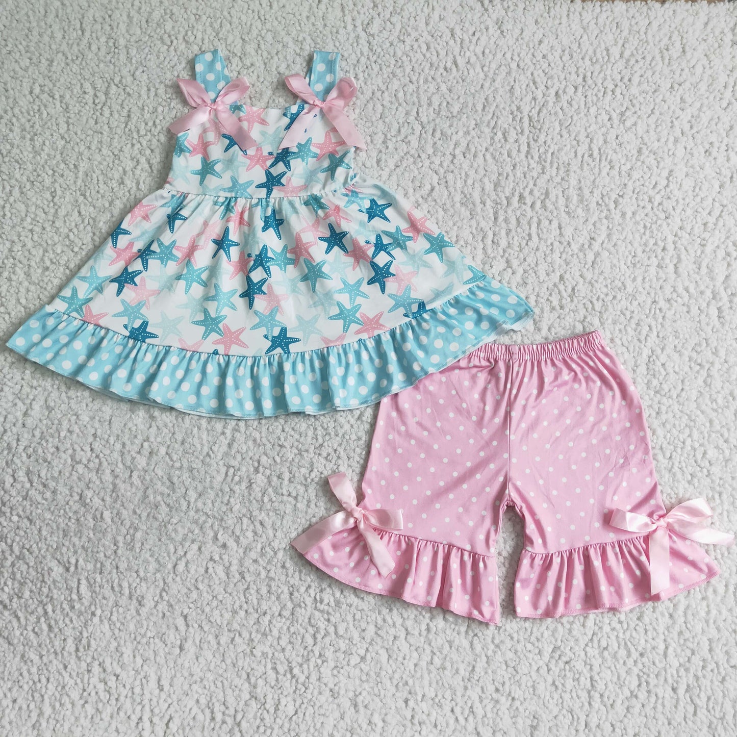 Shells sleeveless tunic shorts baby girls beach summer clothes
