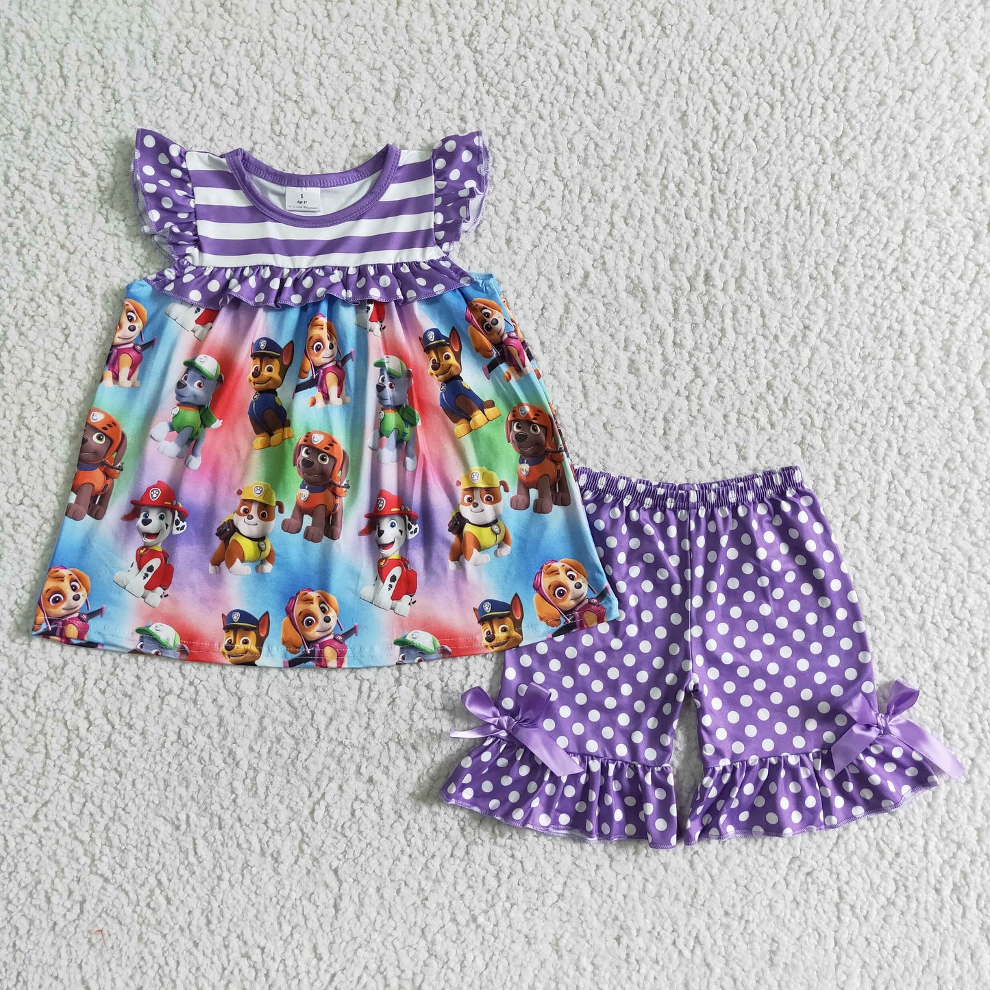 Purple polka dots dogs baby girls cute summer outfits