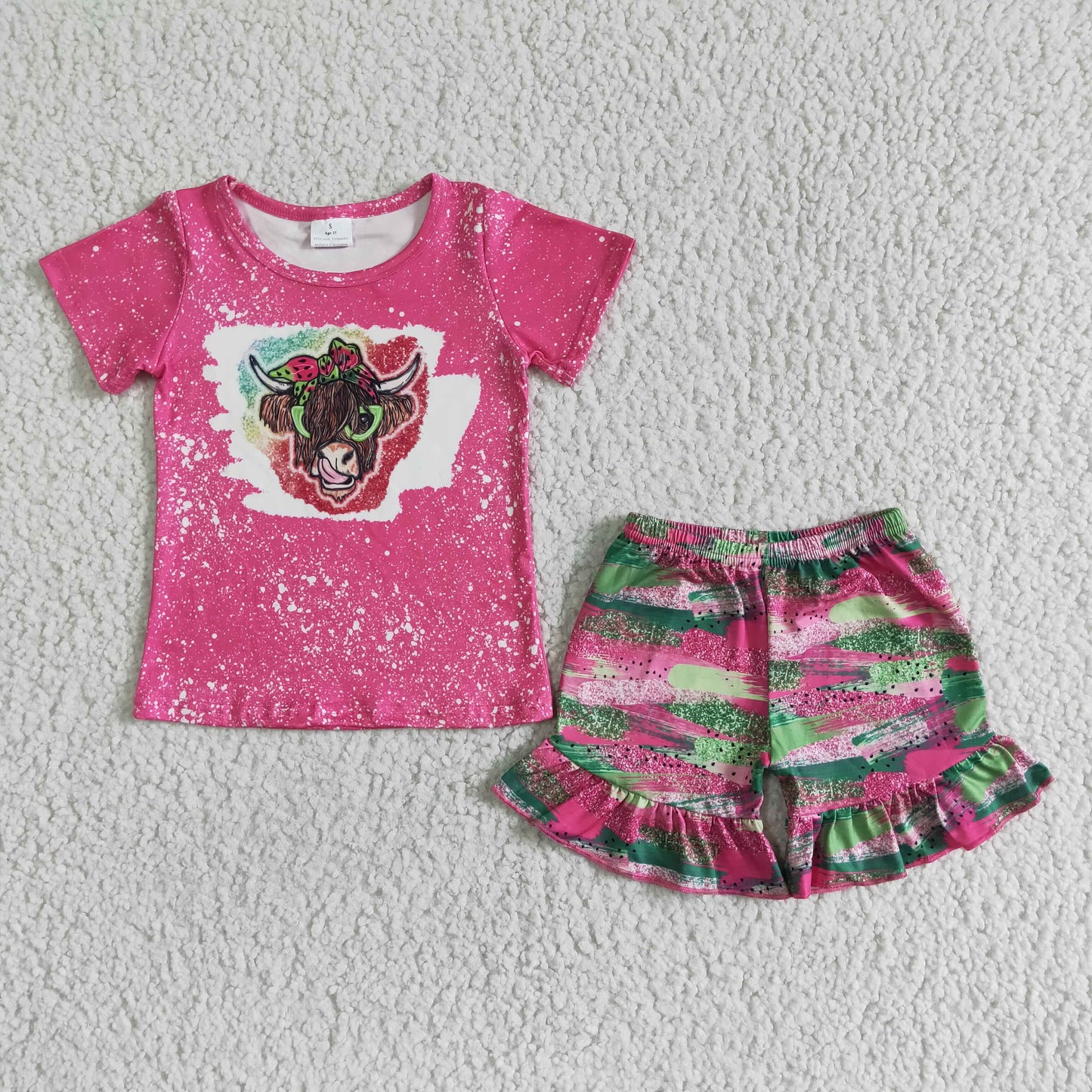 Highland cow shirt watermelon shorts girls summer clothes