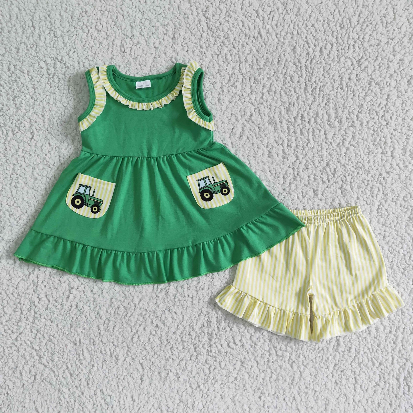 Tractor pockets stripe shorts girls farm summer clothes