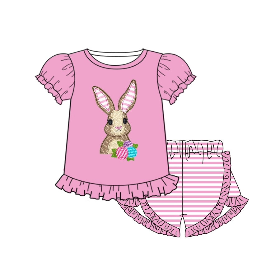 Pink floral rabbit top stripe shorts girls easter clothes