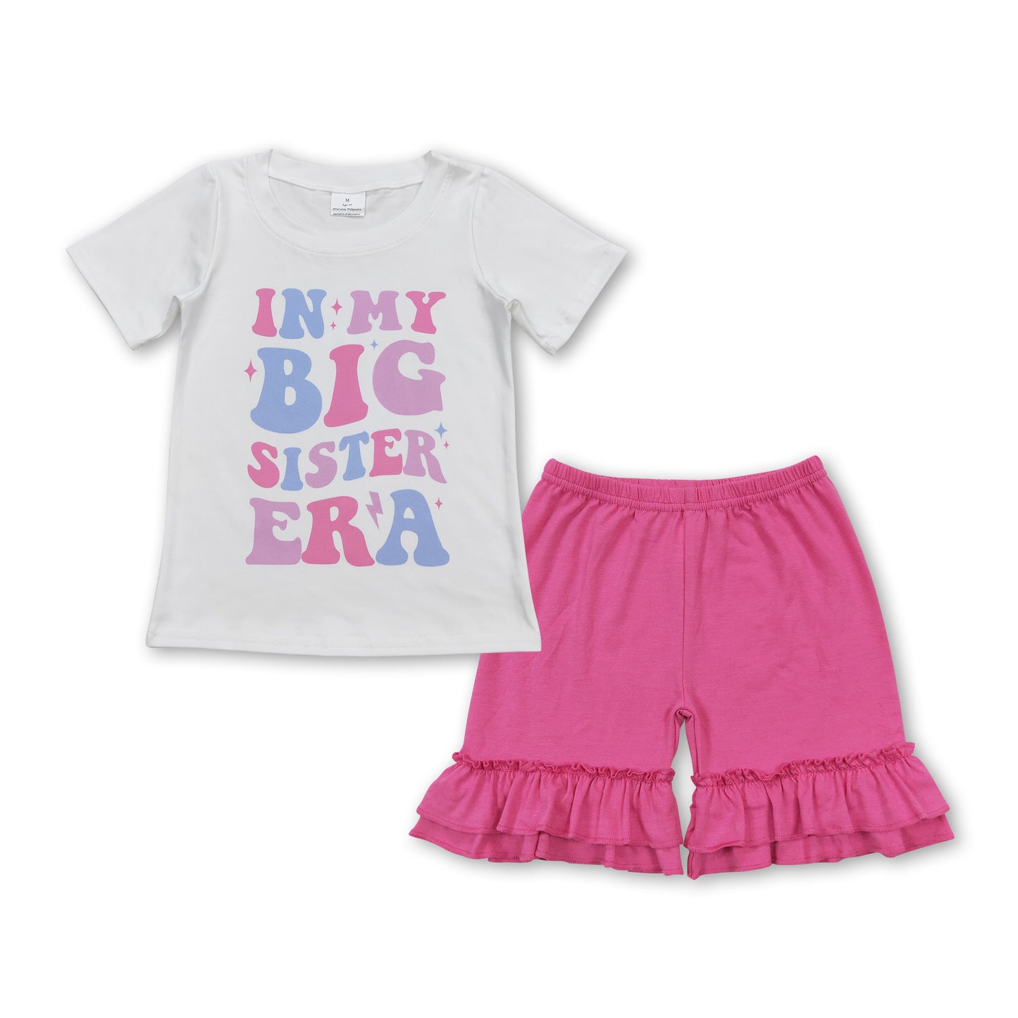 Big sister top hot pink ruffle cotton shorts singer girls set