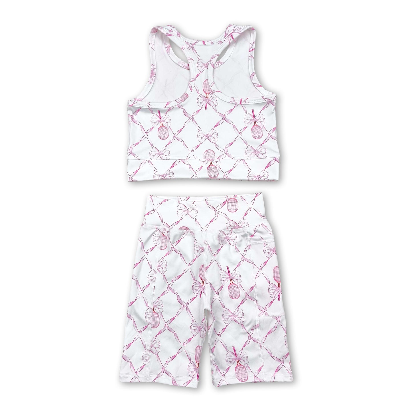 Straps pink bow floral top shorts girls yoga clothes