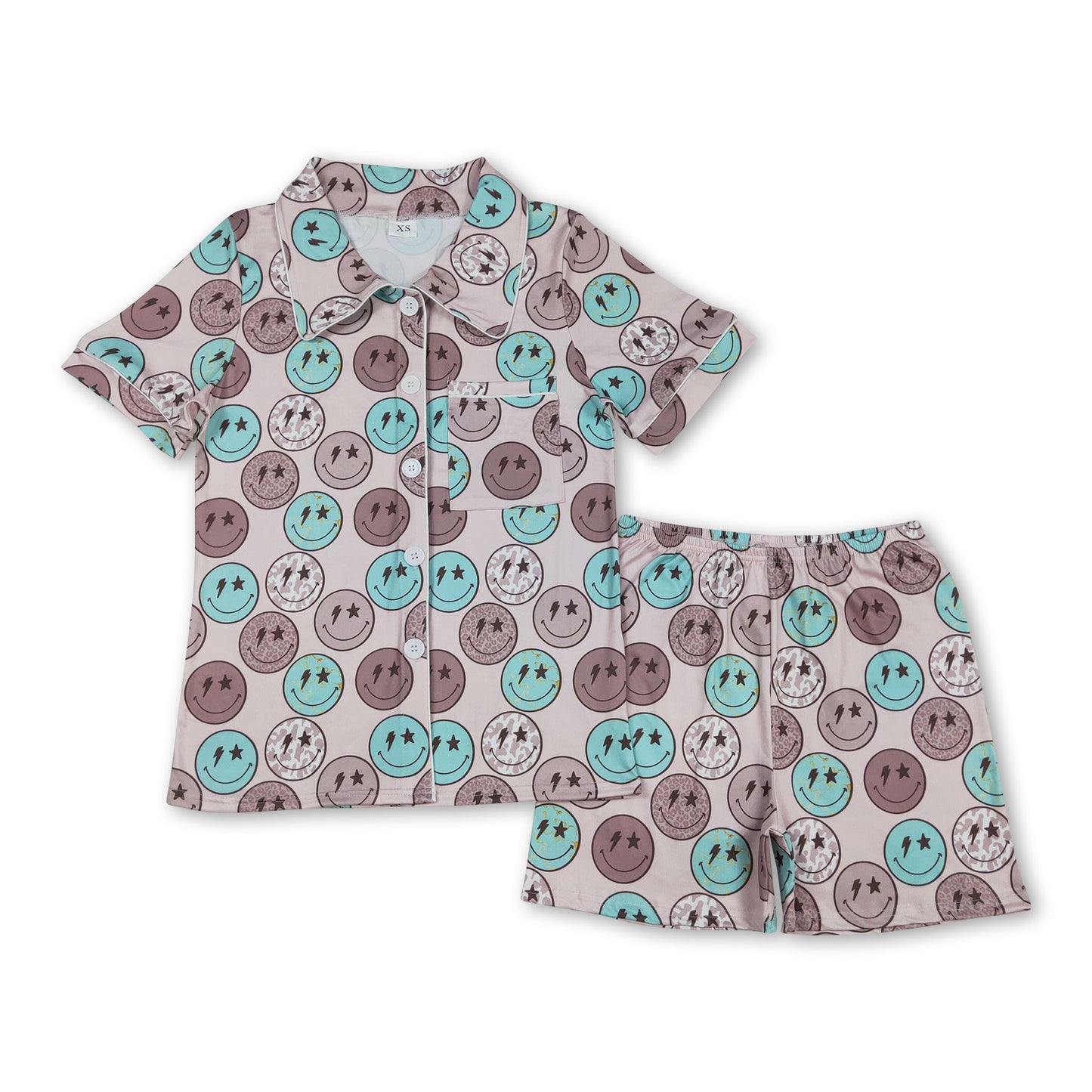 Leopard cow print smile adult women button down pajamas