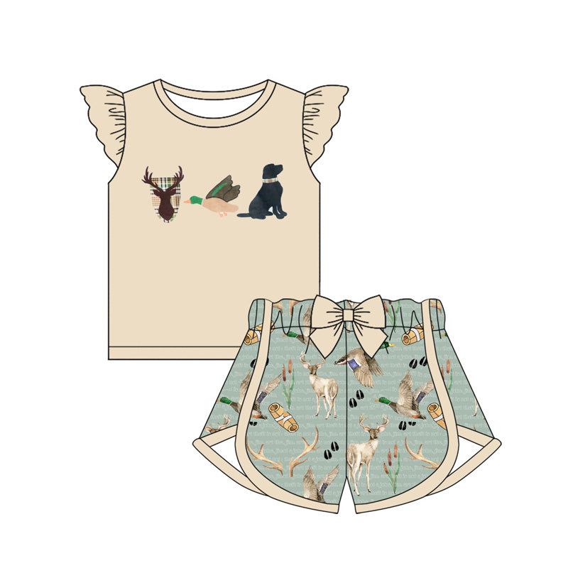 Flutter sleeves deer duck dog top shorts kids girls clothes