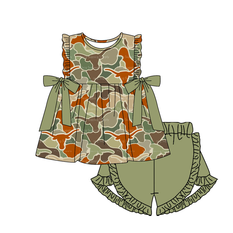 Bow camo bull skull tunic ruffle shorts girls clothes