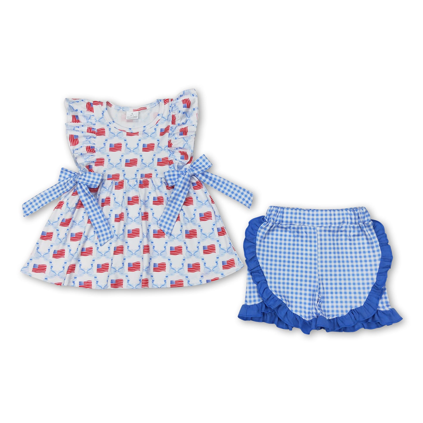 Light blue bow flag ruffle tunic shorts girls 4th of july clothes