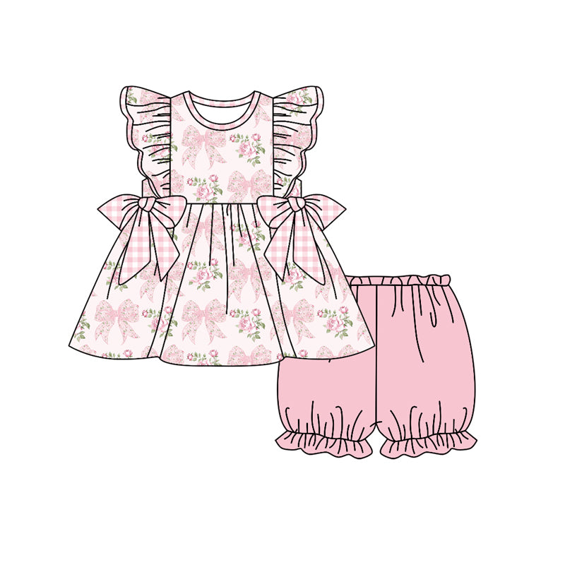 Flutter sleeves floral bow tunic shorts kids girls clothes