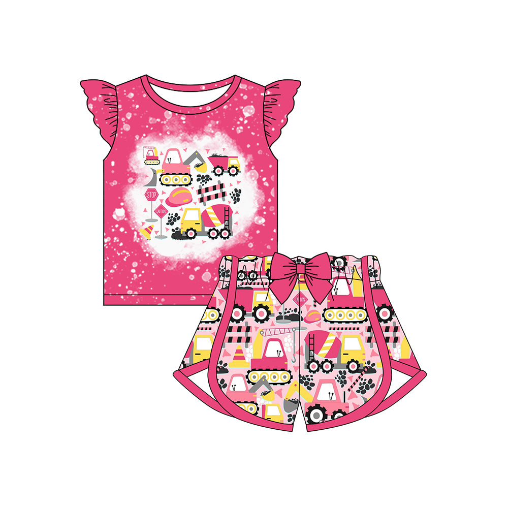 Flutter sleeves bleached construction top shorts girls clothes