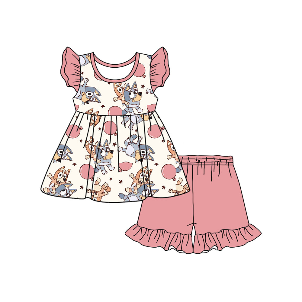 Flutter sleeves dog bubble tunic shorts girls clothes