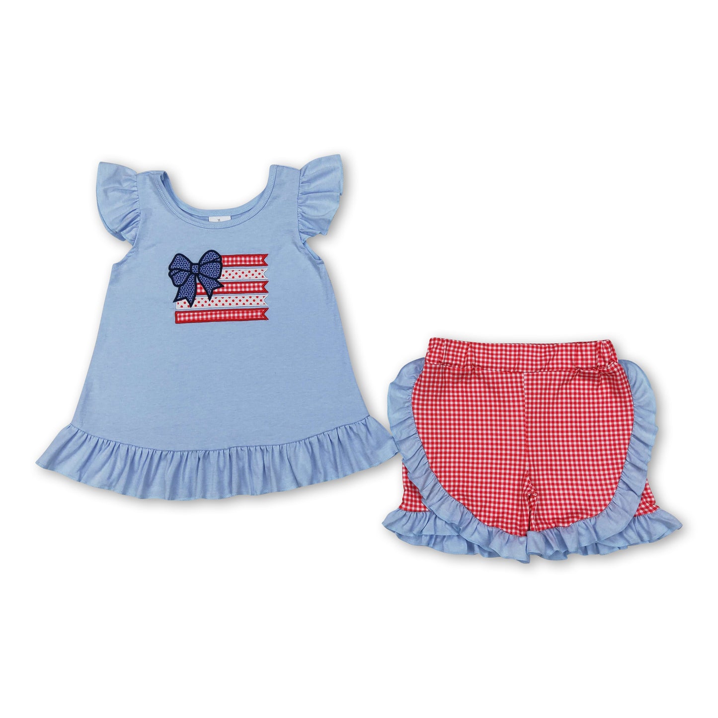 Flutter sleeves bow flag kids girls 4th of july outfits