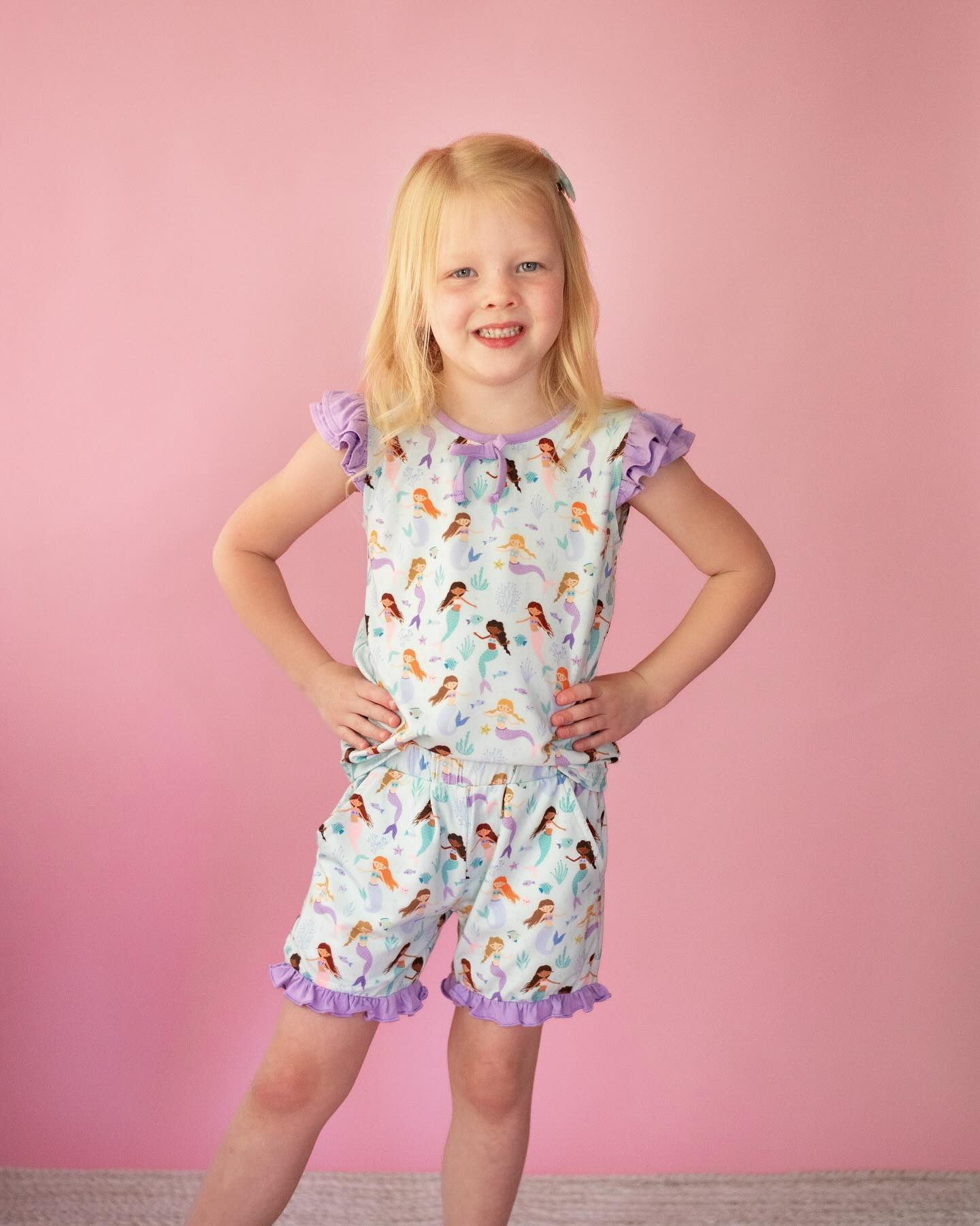 Flutter sleeves princess top shorts girls summer pajamas