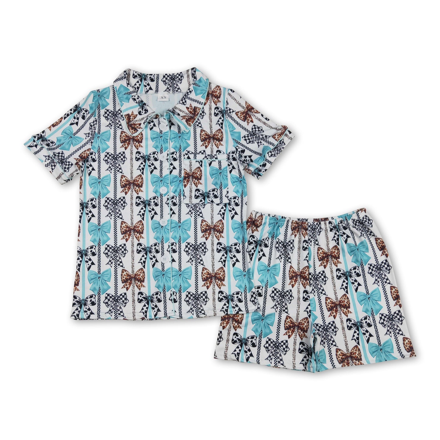 Leopard cow print bow adult women button down pajamas