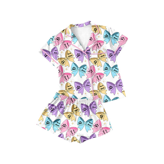 Cross he is risen bow girls button down Easter pajamas
