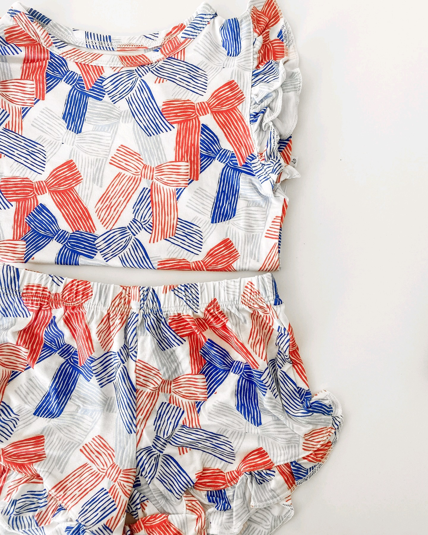 Flutter sleeves blue red bow top shorts girls 4th of july clothes