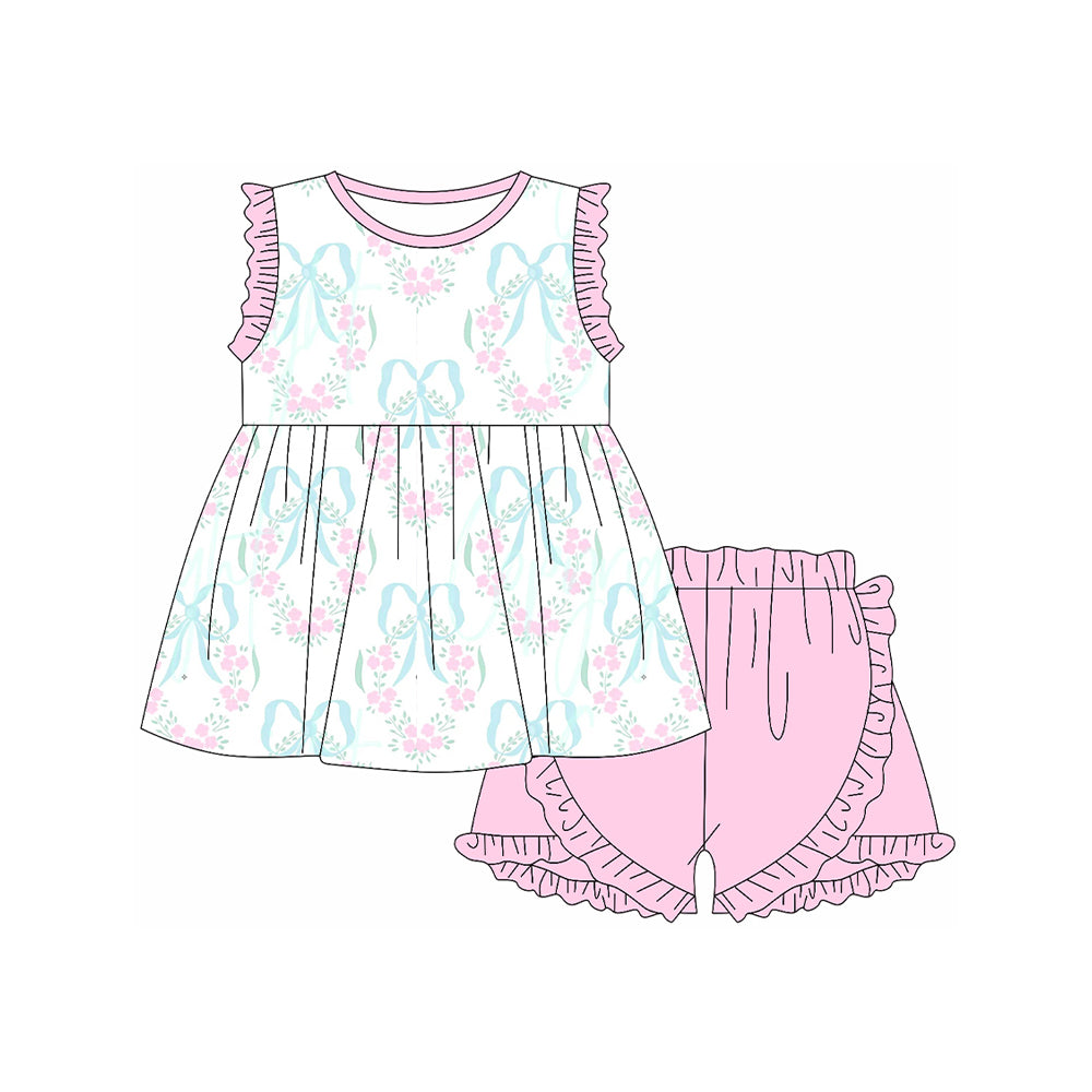 Pink ruffle floral bow tunic shorts kids girls clothing