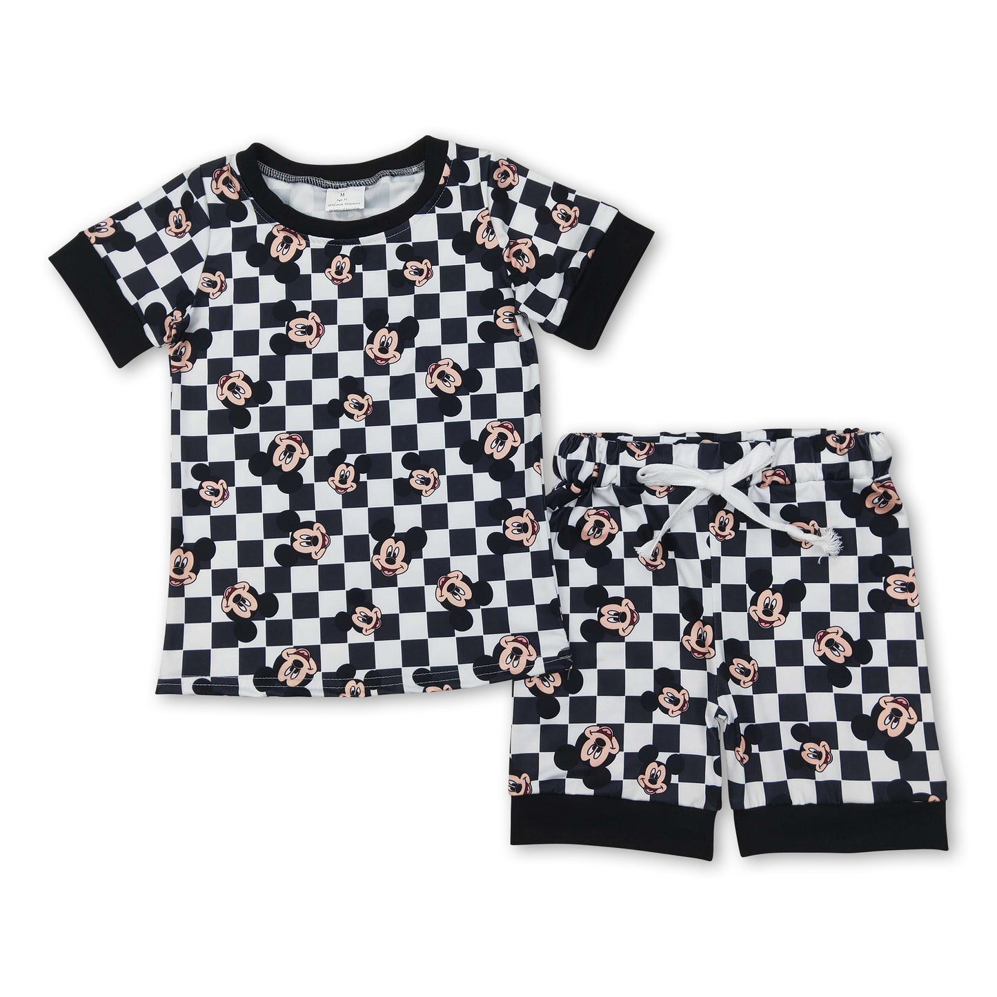 Short sleeves black plaid mouse top shorts baby kids clothing