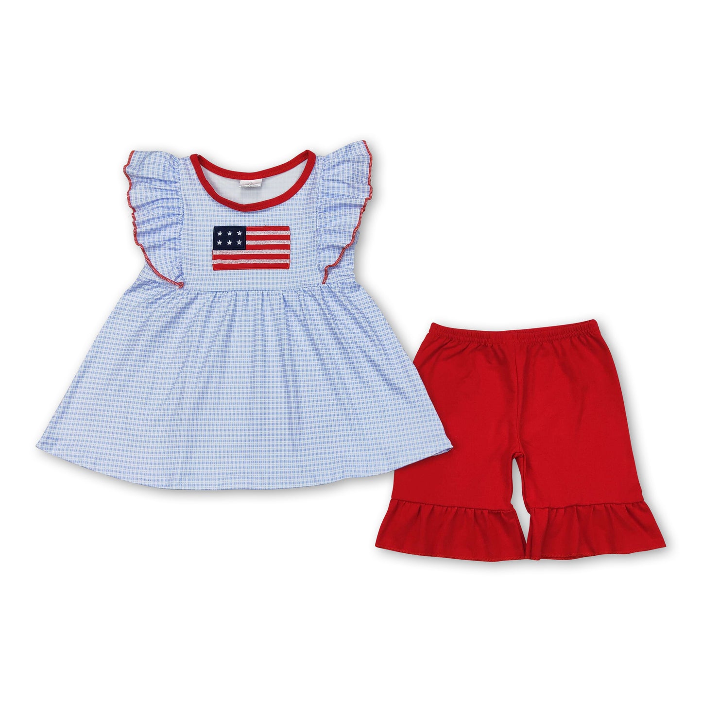 Plaid flag tunic red shorts girls 4th of july outfits