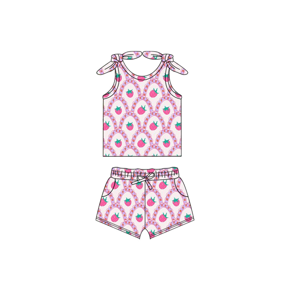 Sleeveless pink strawberry baby girls summer outfits