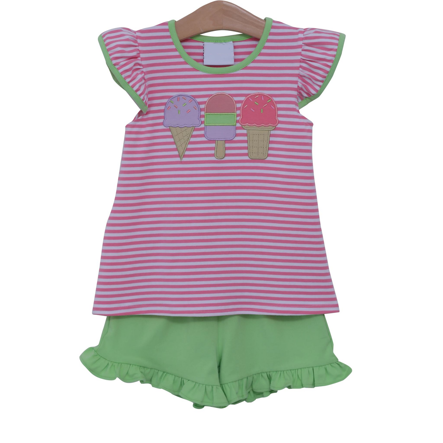Pink stripe popsicle top green shorts girls summer clothes