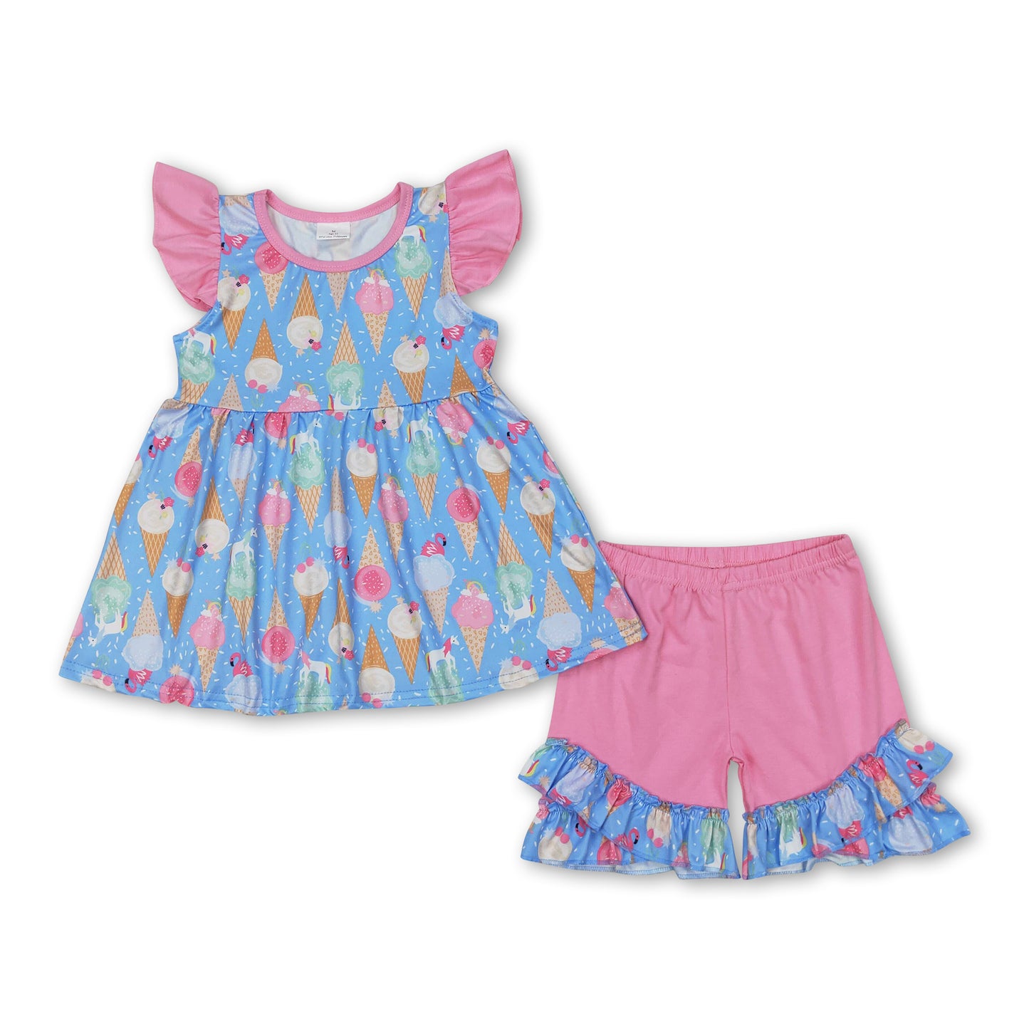 Flutter sleeves ice cream tunic shorts girls summer clothes