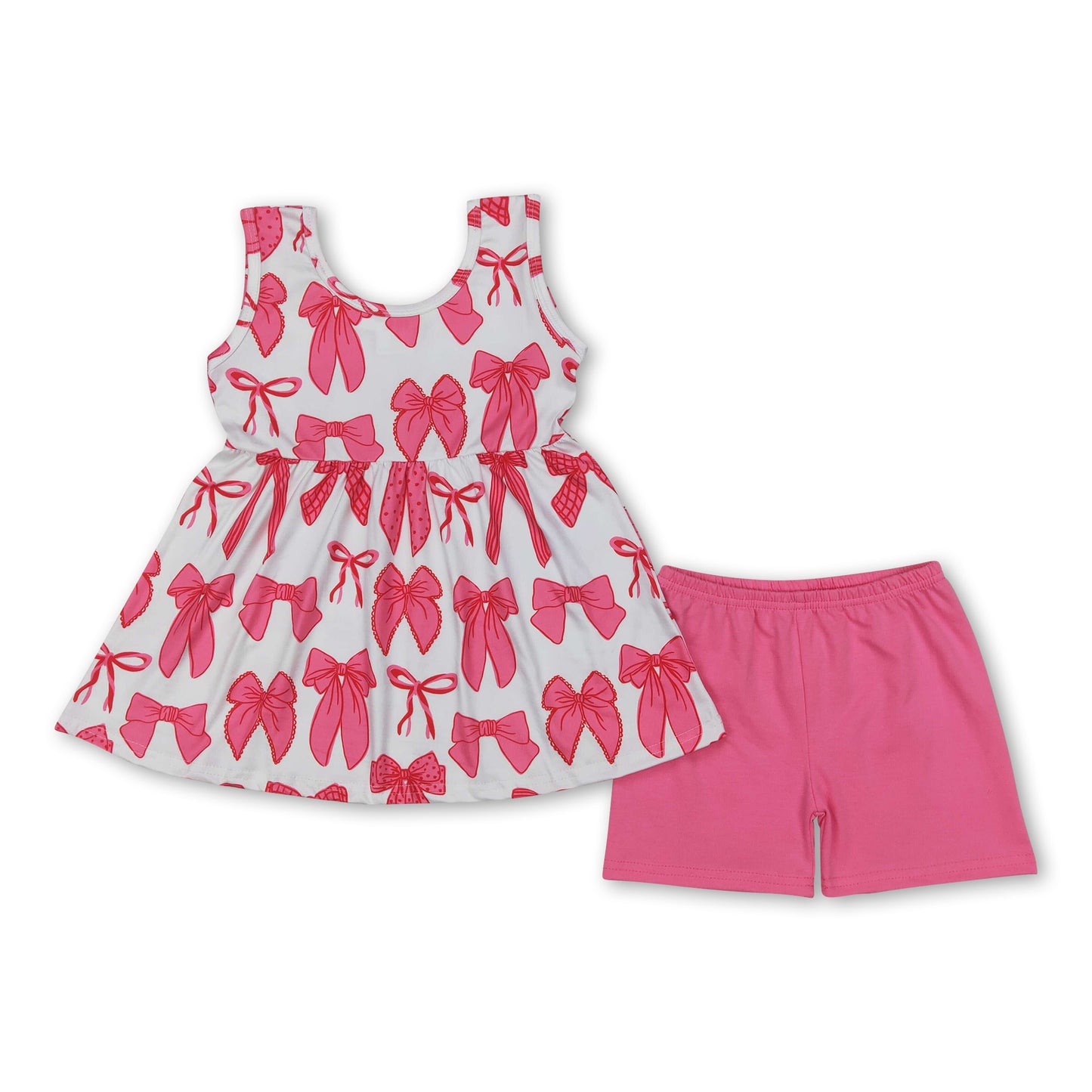 Sleeveless pink bow tunic shorts girls summer clothes
