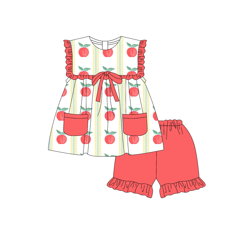 Ruffle apple bow tunic ruffle shorts girls back to school clothes