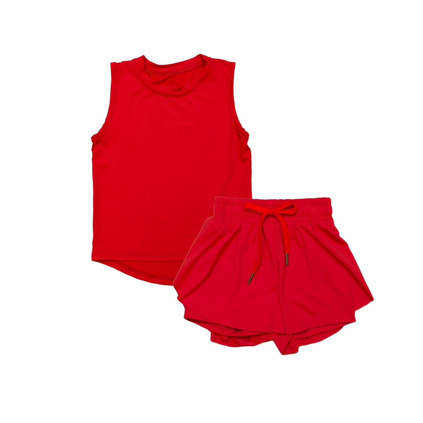 Red sleeveless top shorts kids girls activewear set