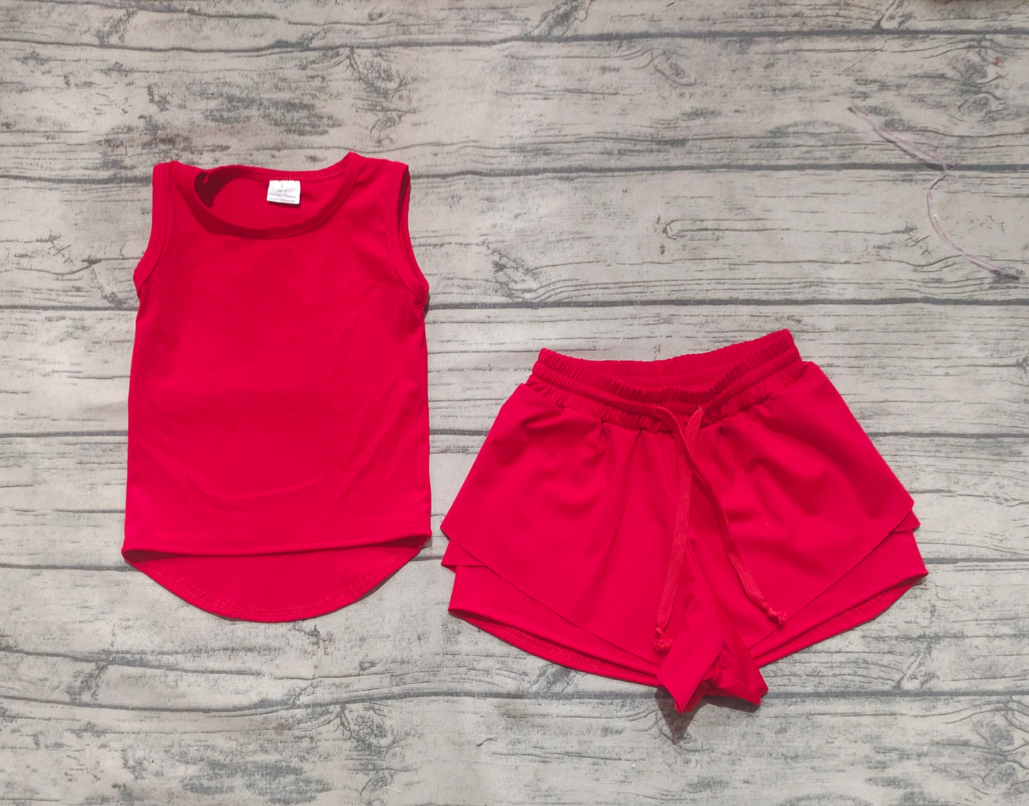 Red sleeveless top shorts kids girls activewear set