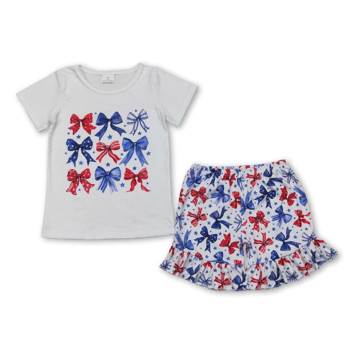 White stars bow top shorts kids girls 4th of july outfits