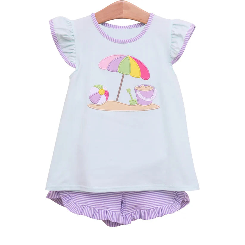 Flutter sleeves beach ball top shorts kids girls clothes