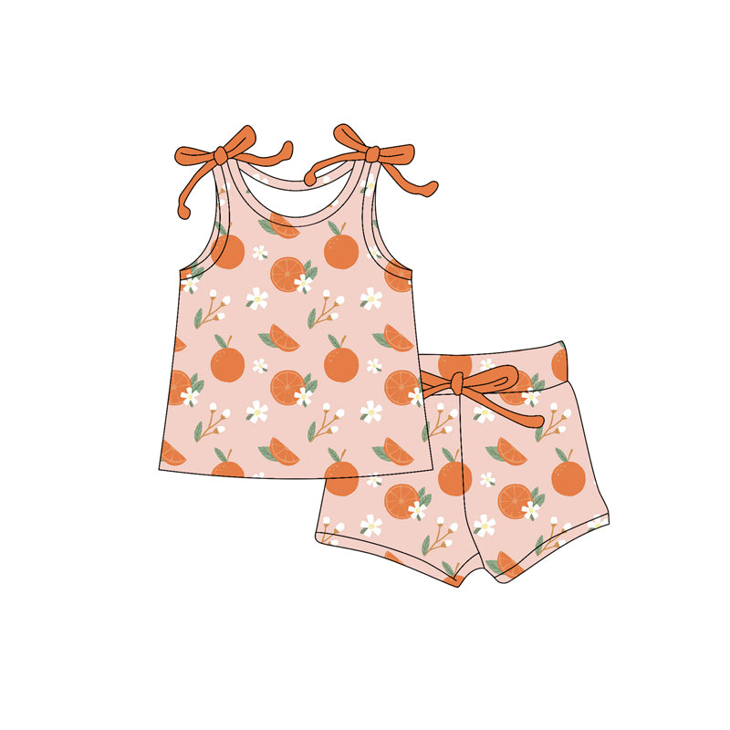 Sleeveless orange top shorts kids girls summer clothes
