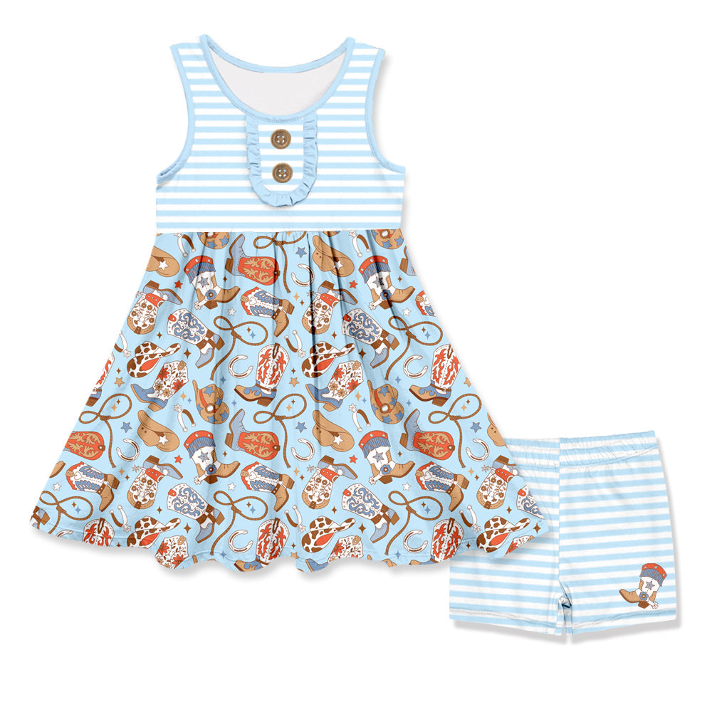 Sleeveless stripe boots hat tunic shorts western girl clothes