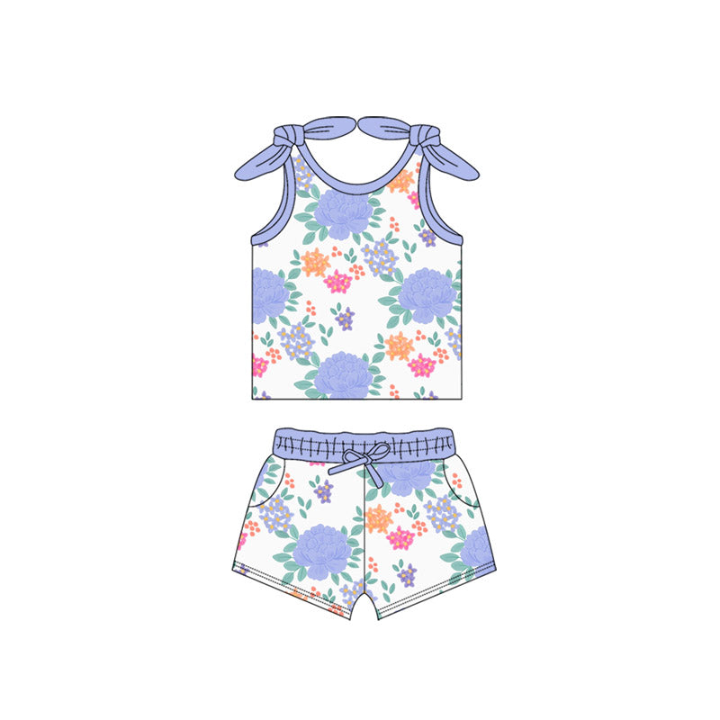 Sleeveless light blue top shorts kids girls clothes