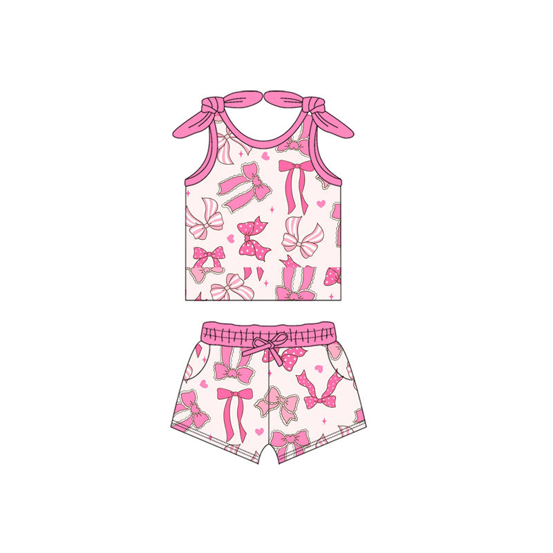 Sleeveless pink bows baby girls summer clothes