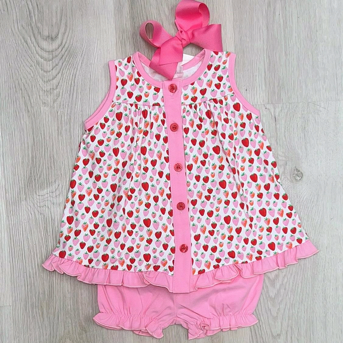 Sleeveless strawberry ruffle top pink shorts girls clothes