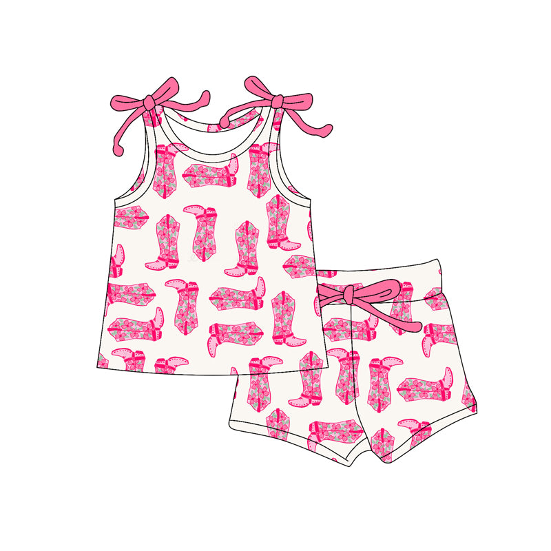 Sleeveless floral boots top shorts western girls clothes