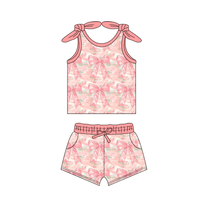Sleeveless bows top shorts girls summer clothes