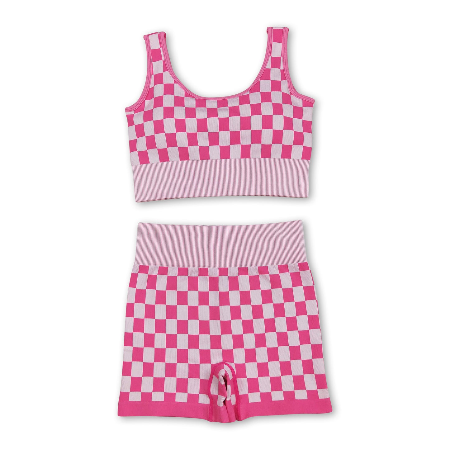 Sleeveless pink plaid thick fabric adult women activewear