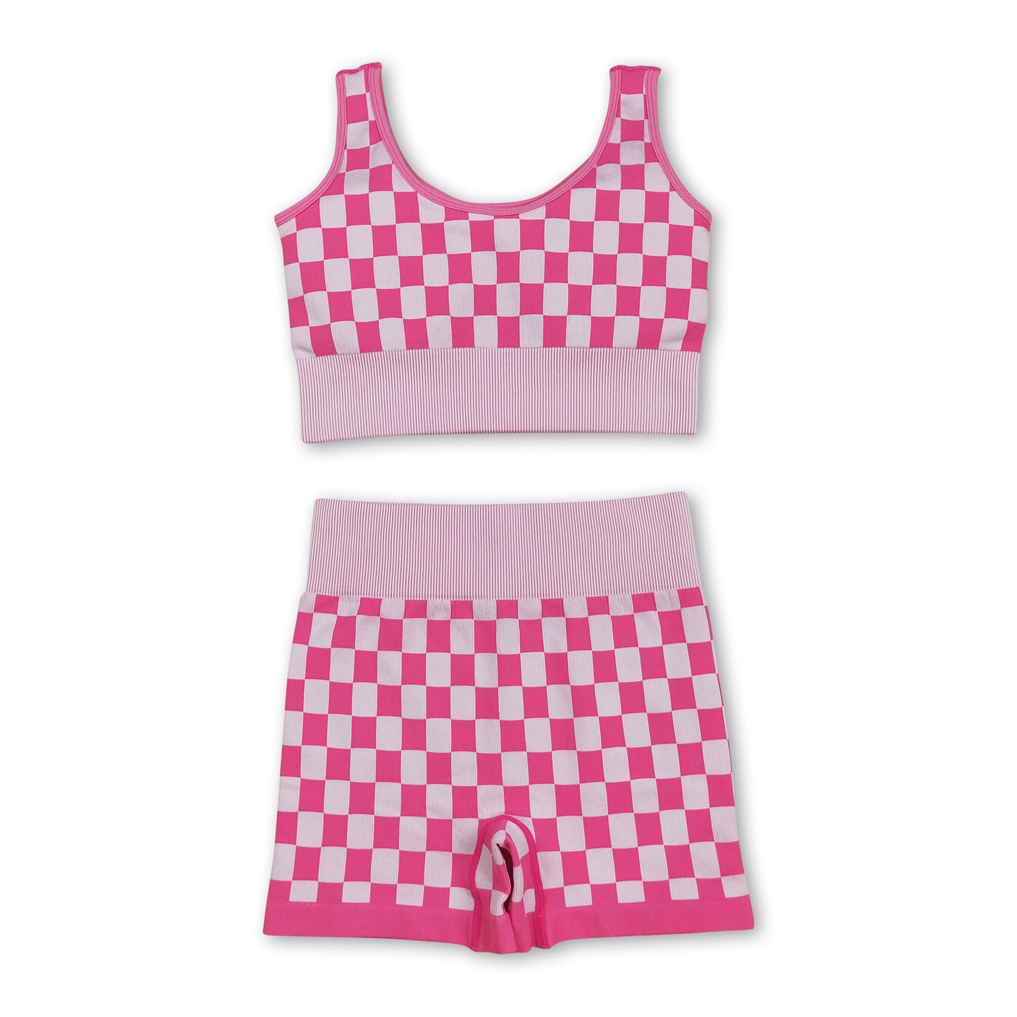 Sleeveless pink plaid thick fabric adult women activewear